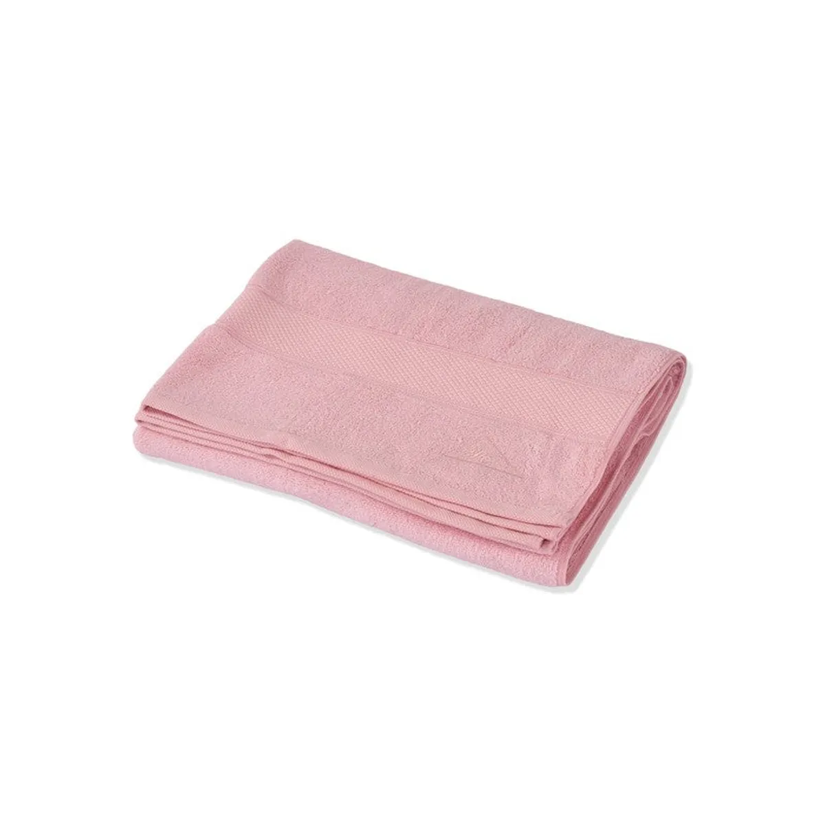 Folded light pink bath towel shown against a white background