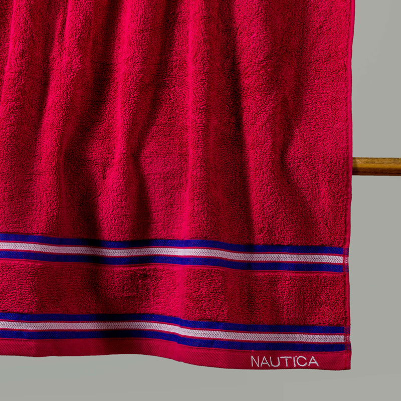 Nautica Dual Down Cotton Bath Towel (Burgundy & Beige) - Set Of Two media 3