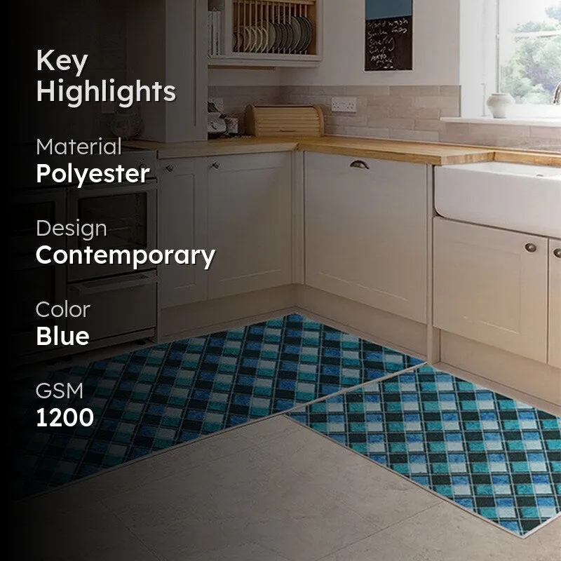 CleanLines Polyester Kitchen Floor Mats (Blue) - Set of Two media 2