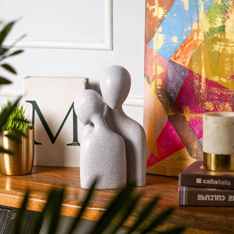 Embrace Of Two Abstract Painted Resin Showpiece (White) - Set Of Two media 6