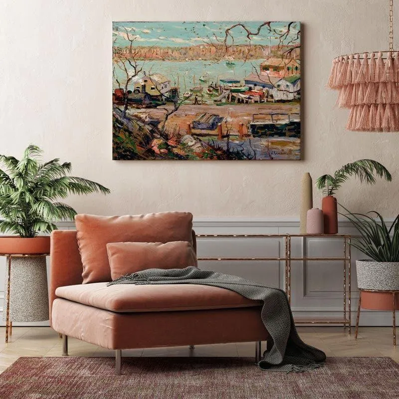 River Scene & House Canvas Wall Painting - Gallery Wrap media 3