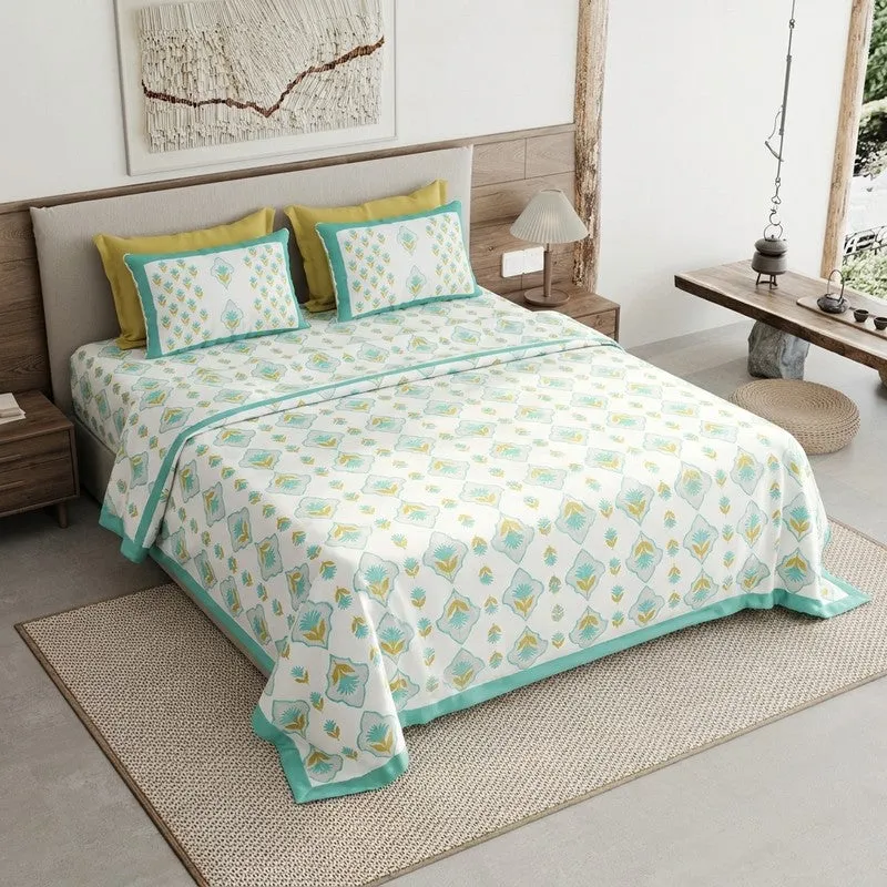 Royal Print Cotton Bedsheet (Green,White) - 120 TC media 1