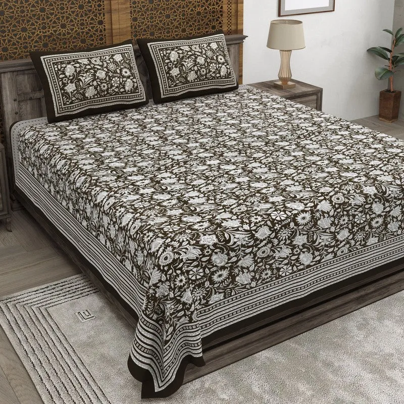 Blossomar Cotton Bedsheet (Brown,White) - 240 TC media 1