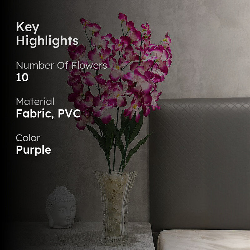 Decorative Fabric Artificial Orchid Flower (Purple) - Set Of Five media 2