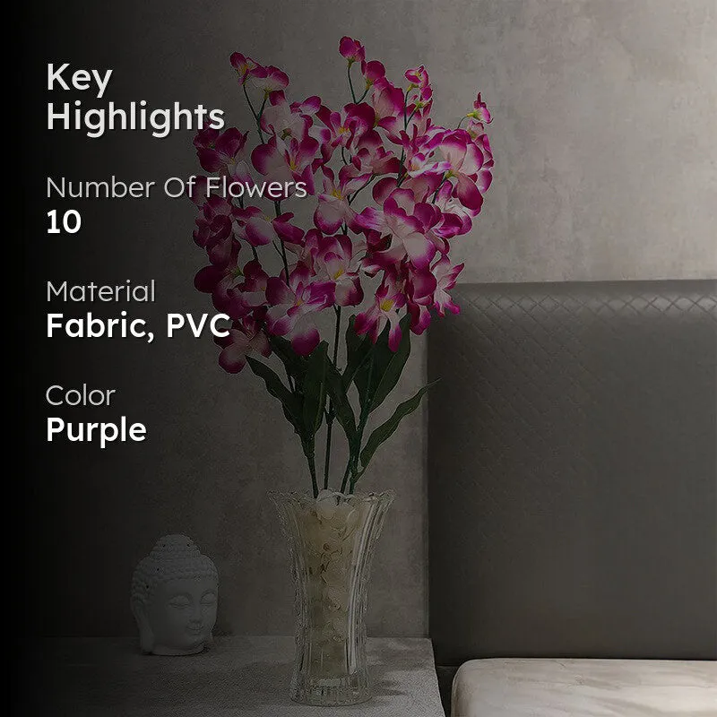 Decorative Fabric Artificial Orchid Flower (Purple) - Set Of Five media 2
