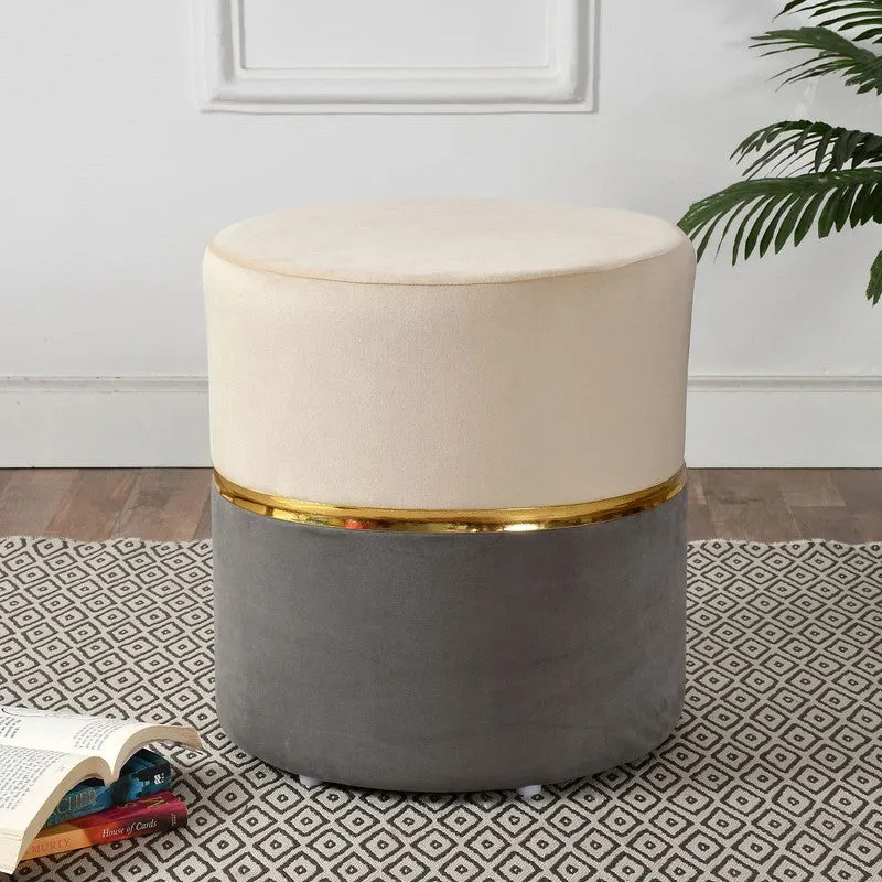 Dualtone Solid Velvet Pouffe - Beige & Grey media 1