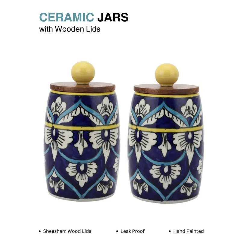 Elegant Hydration Ceramic Jar (Blue,550 mL Each) - Set Of Two media 3