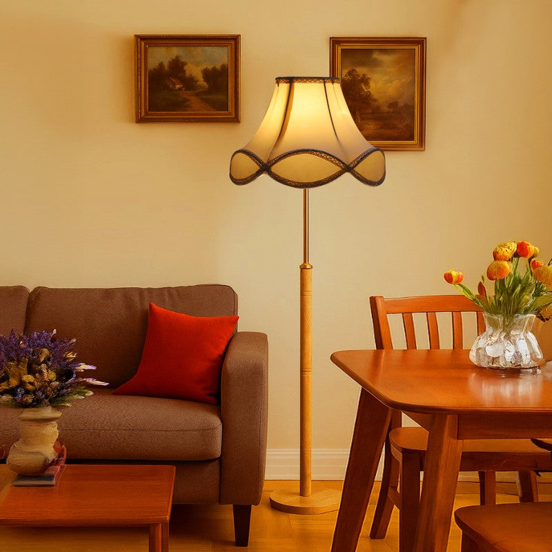 Stone Base Wooden Floor Lamp - White