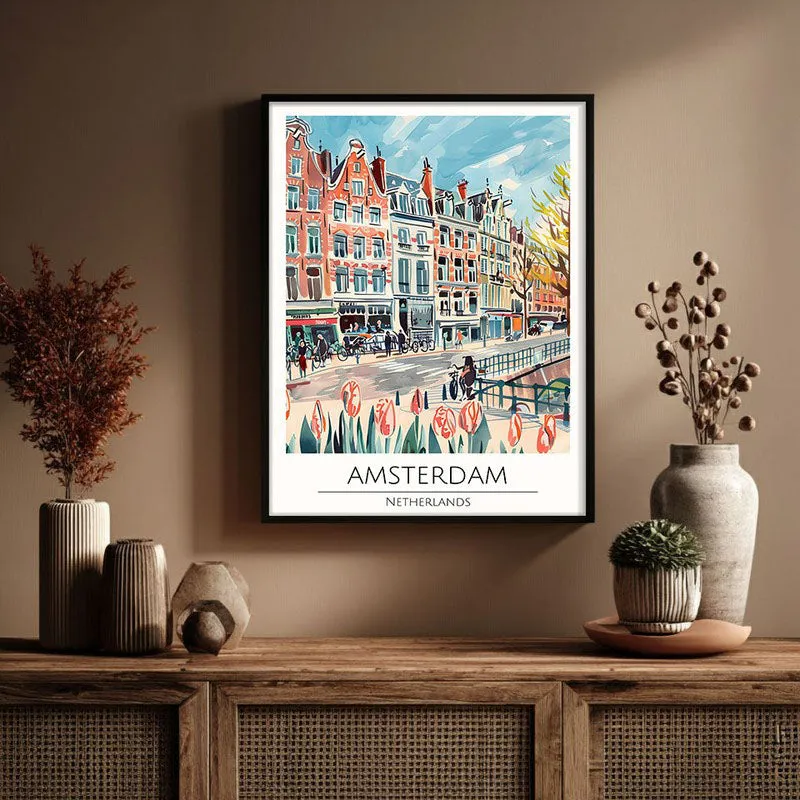Vintage Amsterdam Framed Canvas Wall Painting media 3