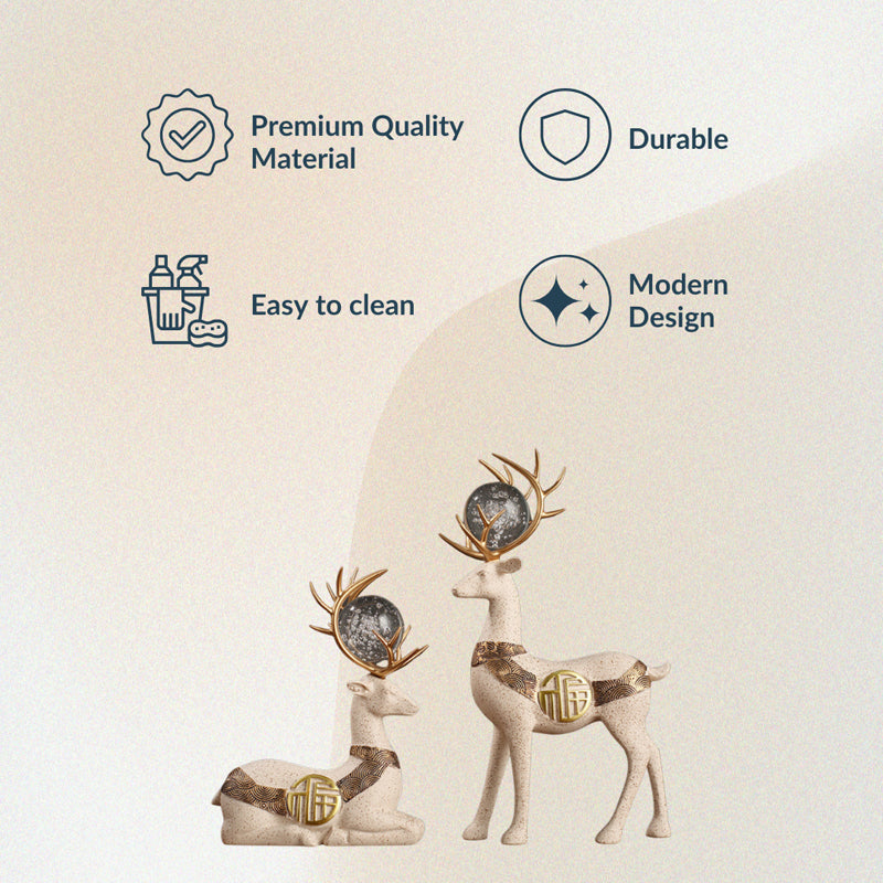 Chrystal Stag Showpiece (Beige) - Set Of  Two media 5