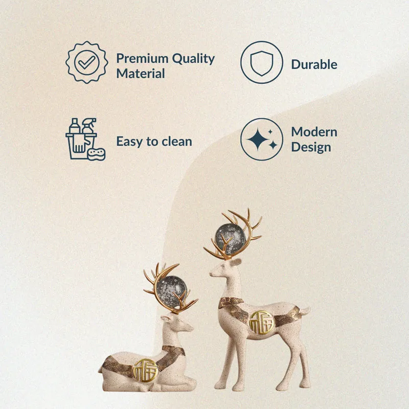 Chrystal Stag Showpiece (Beige) - Set Of  Two media 5