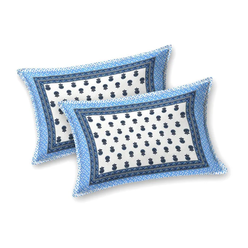 Bloomel Cotton Bedsheet (Blue,White) - 240 TC media 4
