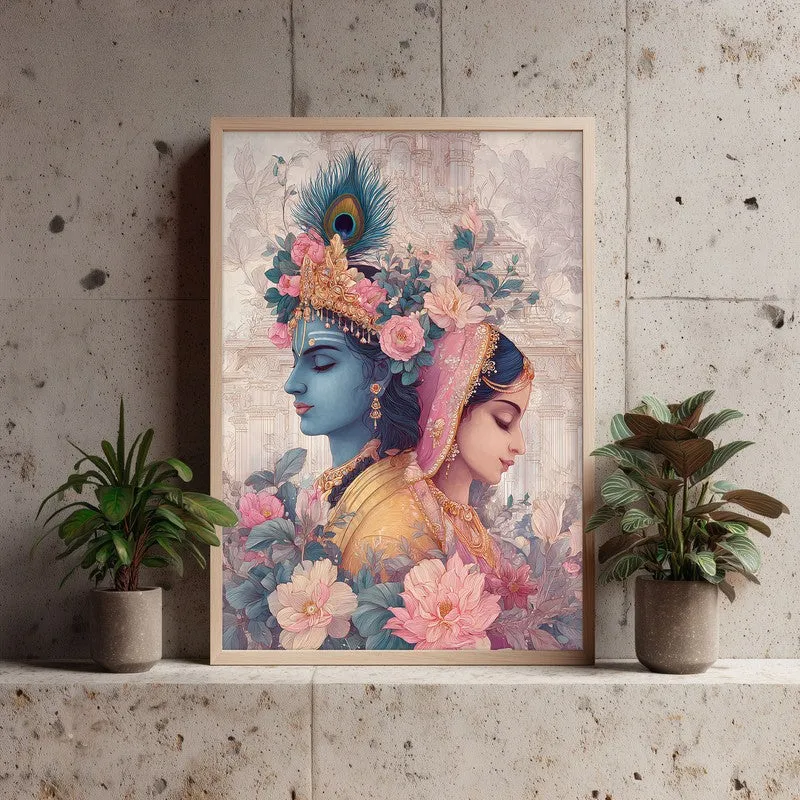 Sri Radha Krishna Enchanting Archival Paper Wall Art - Natural Brown Frame media 4