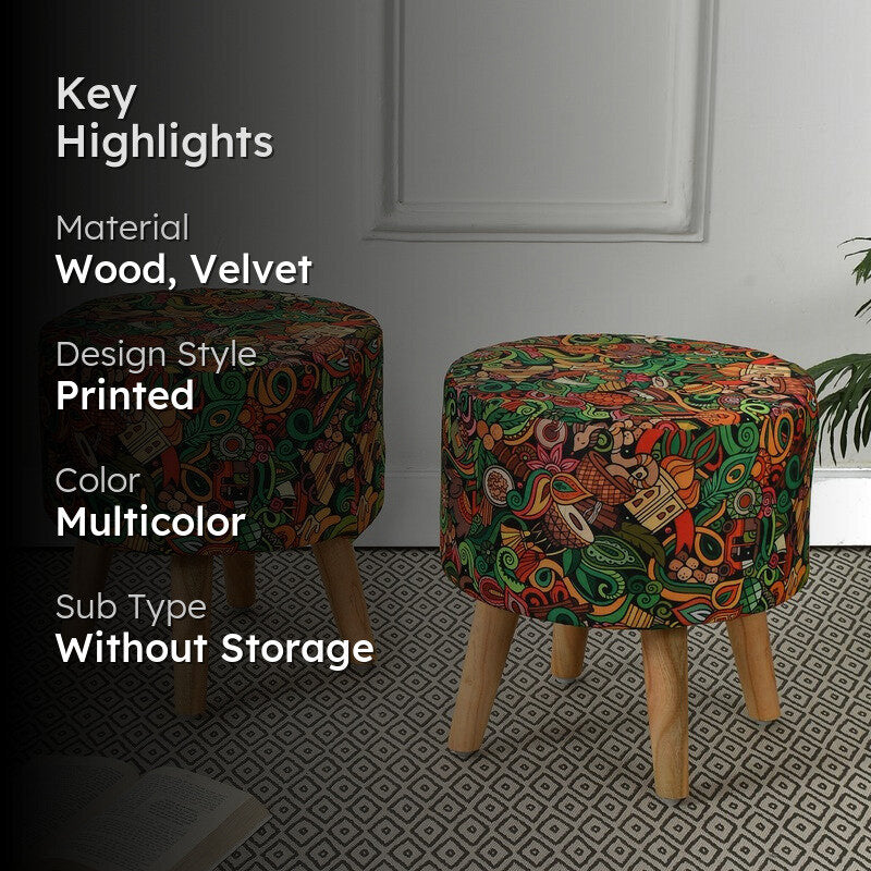 Avira Blueleaf Print Multicolor Engineered Wood Ottomans - Set Of Two media 2
