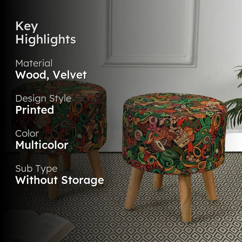 Avira Blueleaf Print Multicolor Engineered Wood Ottomans - Set Of Two media 2