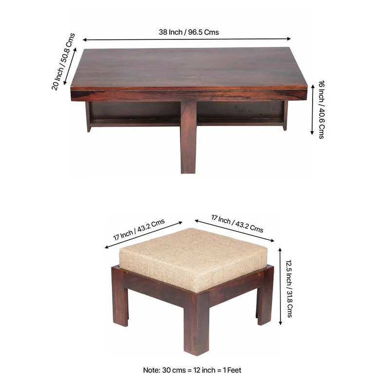 Drexon Sheesham Wooden Center Table with Stools (Deep Brown) - Five Piece Set media 10
