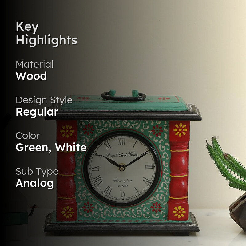 Adviya Handpainted Silent Table Clock - Light Green media 2