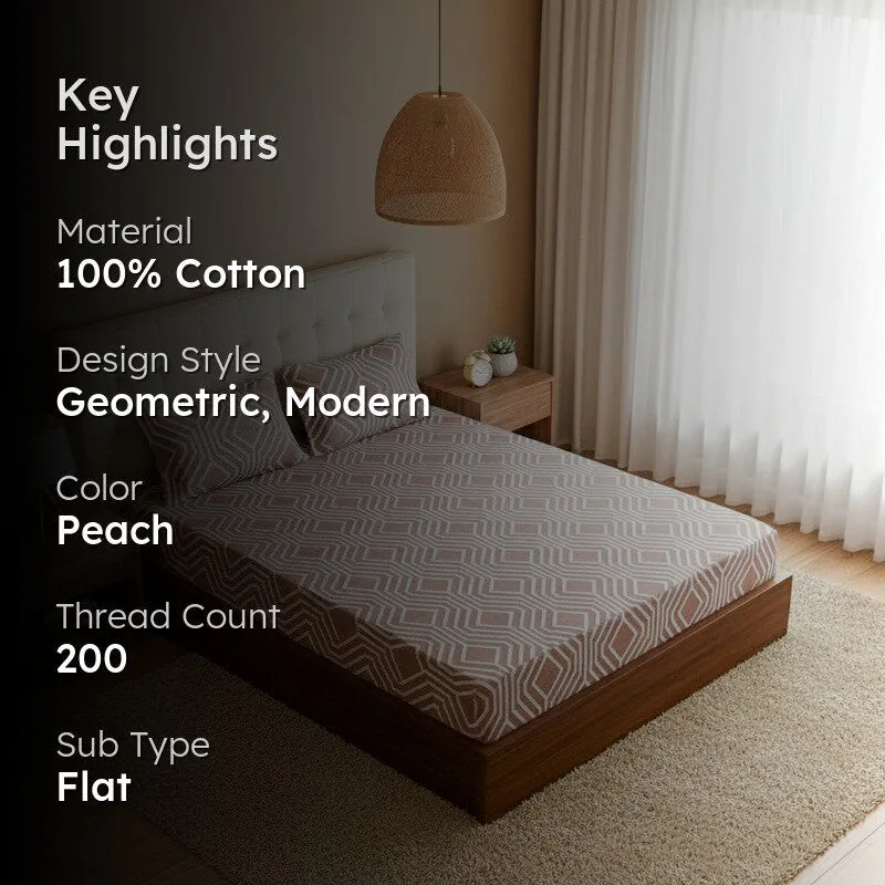 Akoya Geometric Cotton Bedsheet (Pink) - 200 TC media 2