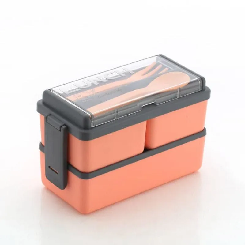 Double Deck Lunch Box With Cutlery (Coral) - Set Of Three media 3