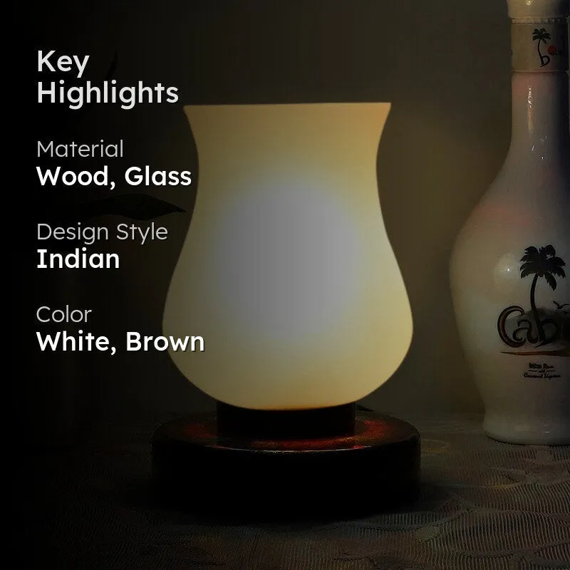 Glassiva Glass Table Lamp With Wooden Base - White media 2