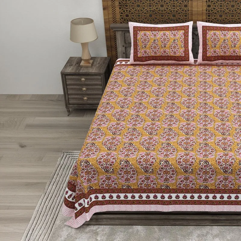 Artor Cotton Bedsheet (Brown,Pink) - 240 TC media 3