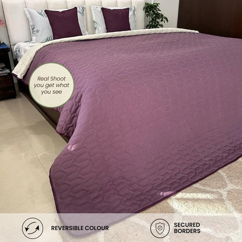 Urban Space Quilted Reversible Comforter (Plum, Pearl) - 200 GSM media 5