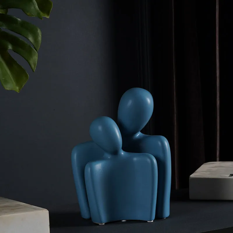 Dual Embrace Abstract Painted Resin Showpiece (Blue) - Set Of Two media 3