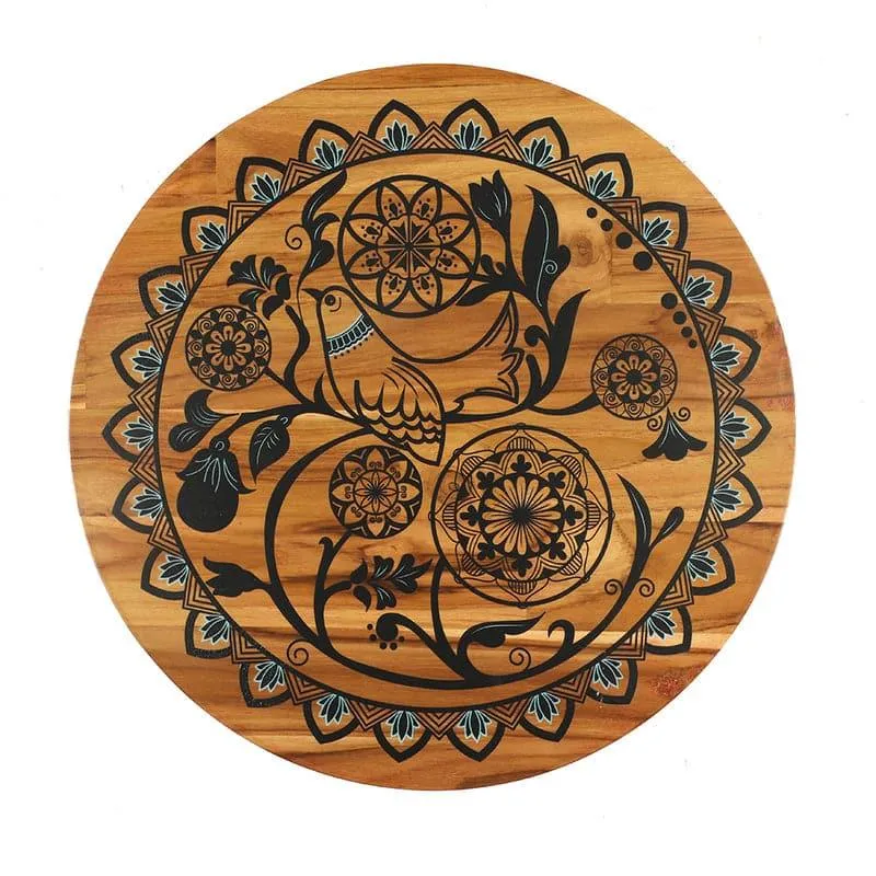 Lora Mandala Teak Wood Rotating Platter media 3