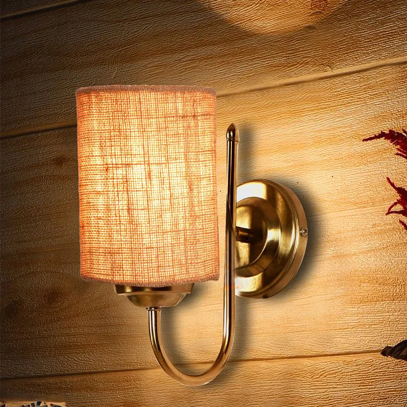 Altura Cylindrical Fabric & Metal Wall Lamp - Beige media 1