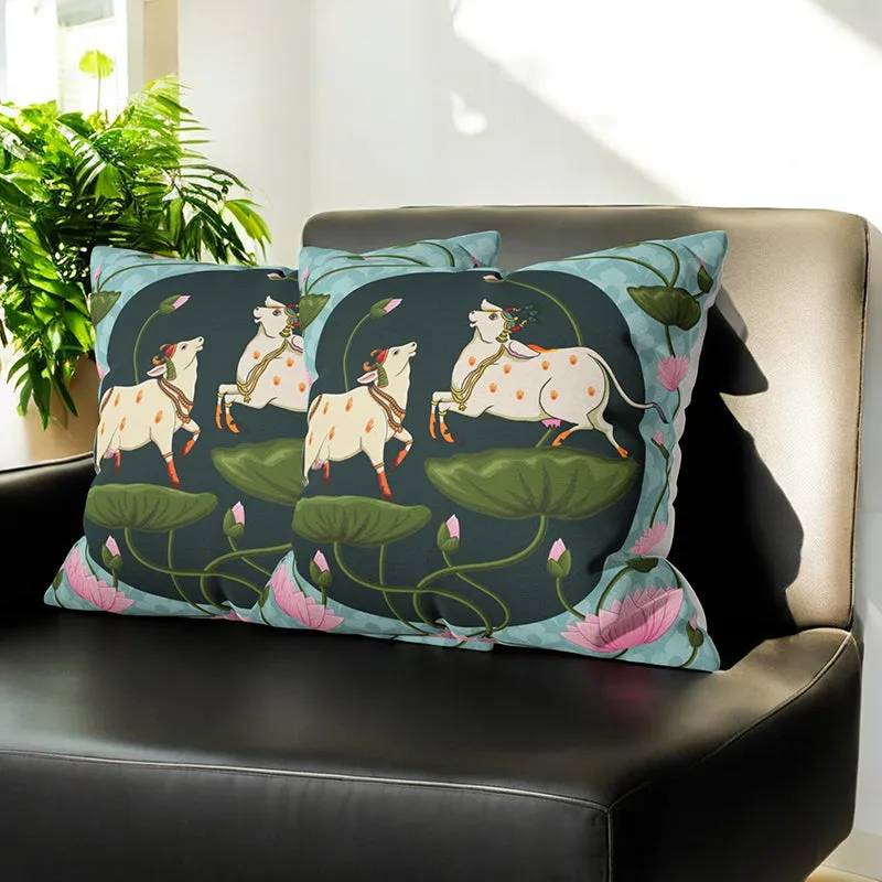 Playful Kamadhenu Velvet Cushion Cover Set - Set Of Two media 1