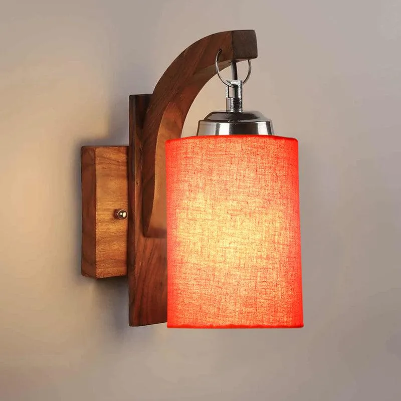 Forma Cylindrical Fabric & Wooden Wall Lamp - Orange media 4