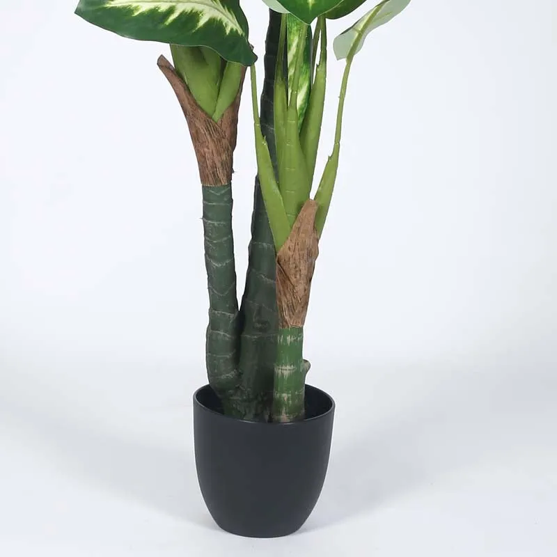 Faux Lush Variegated Dieffenbachia Plant With Black Plastic Pot - 5.2 Feet media 4