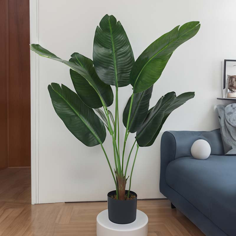 Faux Lush Bird of Paradise Plant With Black Plastic Pot (Dark Green) - 4 Feet media 4
