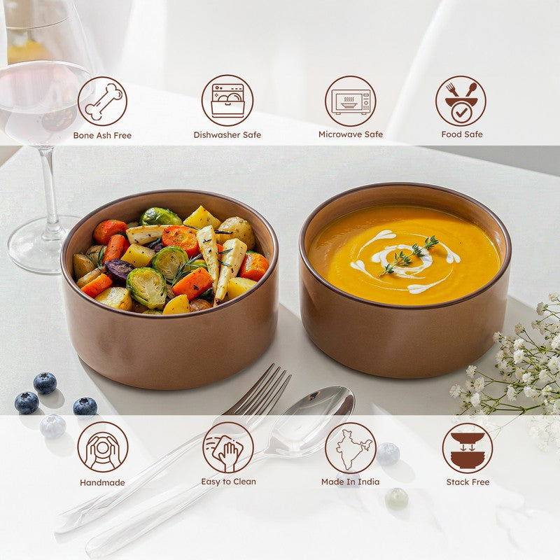 Whimsi Ceramic Soup Bowls (280 mL,Dark Brown) - Set Of Two media 5