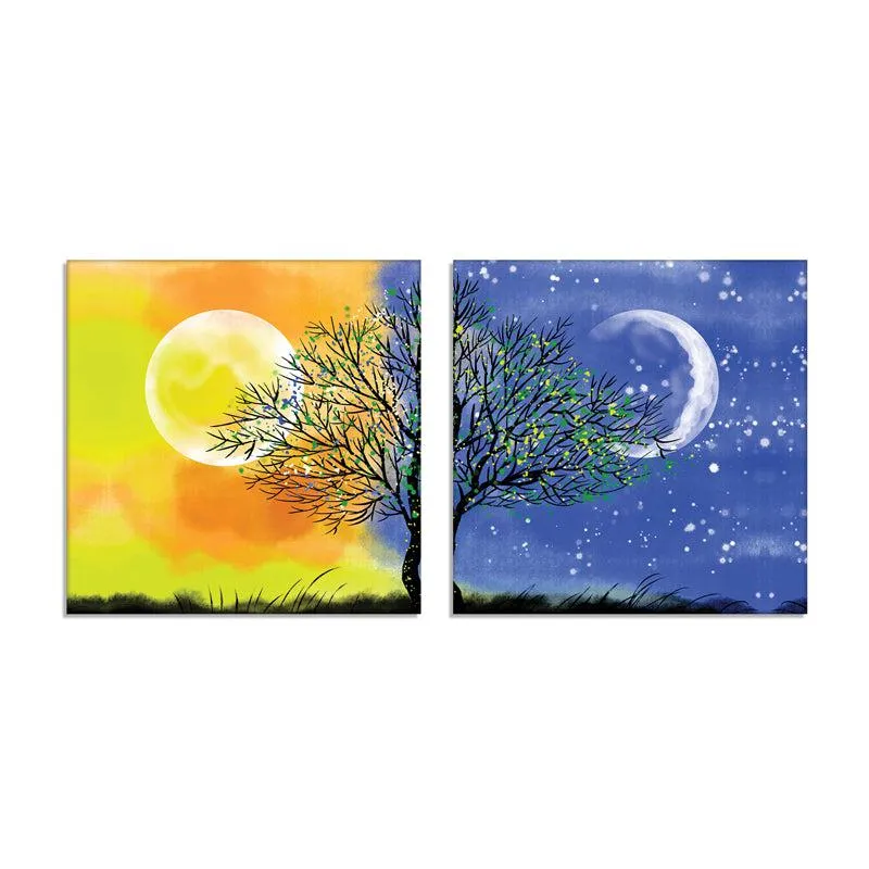 Duality Of Nature Canvas Wall Painting - Set Of Two media 7