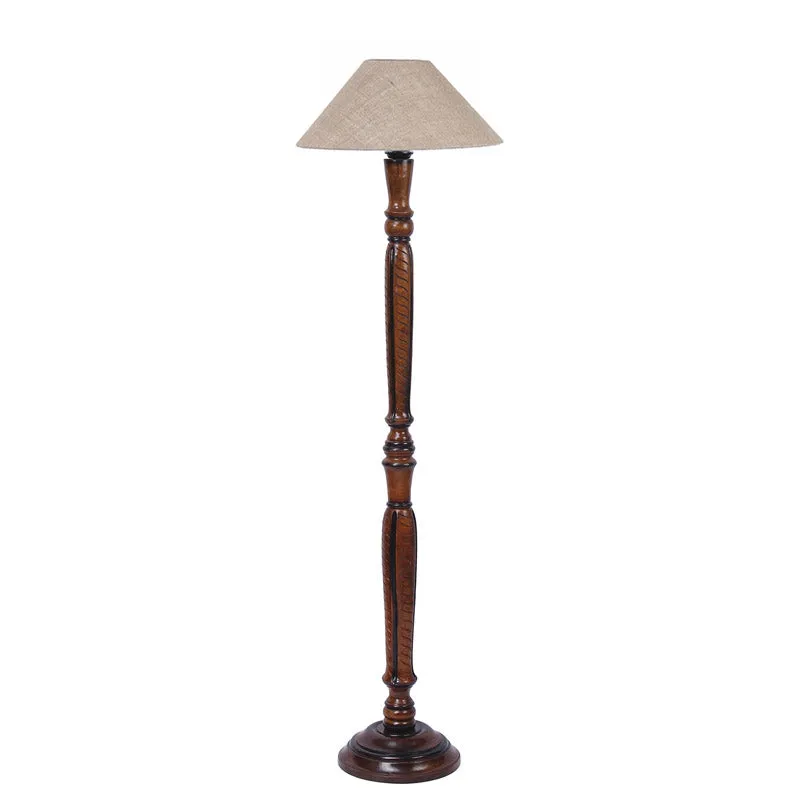 Deira Vintage Wooden Floor Lamp With Jute Shade - Beige media 4