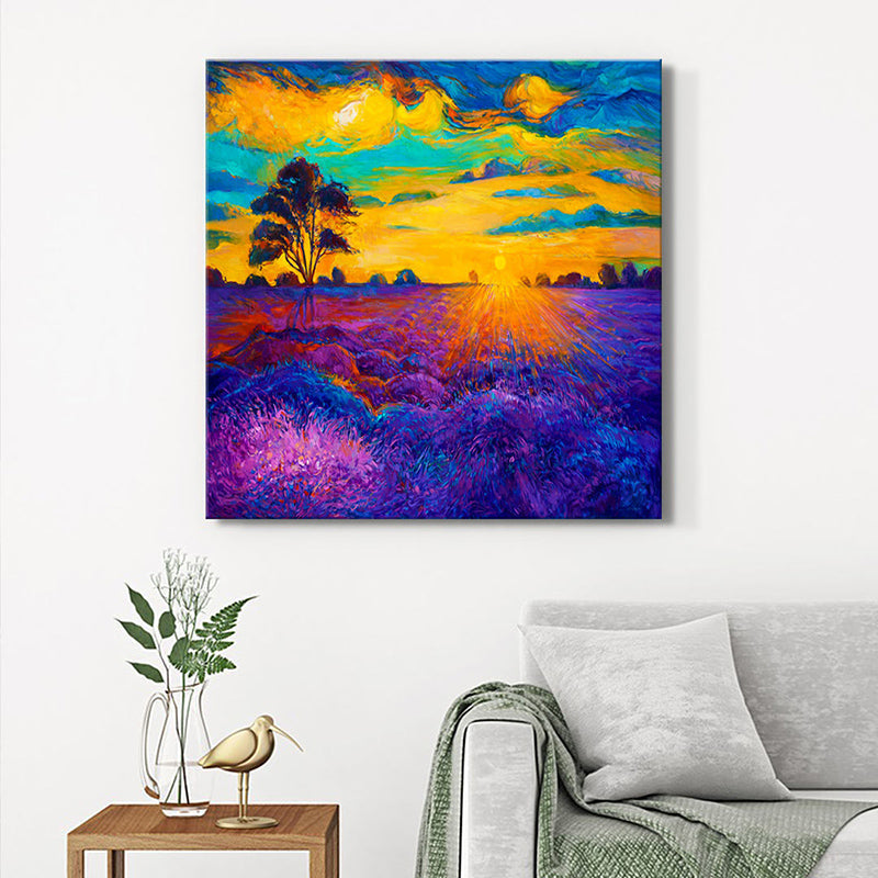 Lavender Field At Dusk Wall Painting