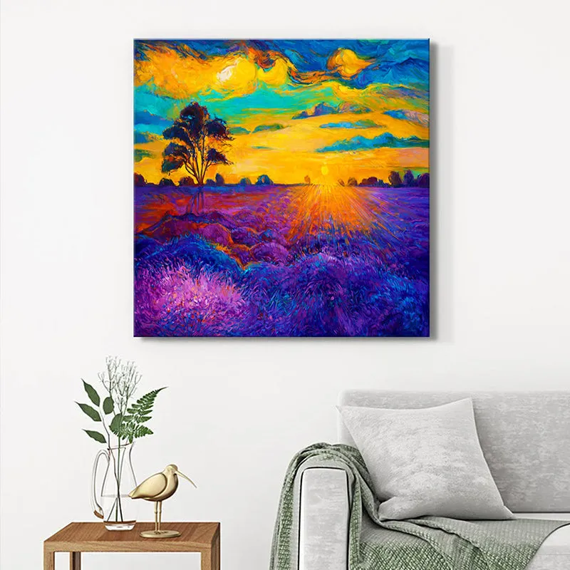 Lavender Field At Dusk Wall Painting media 1