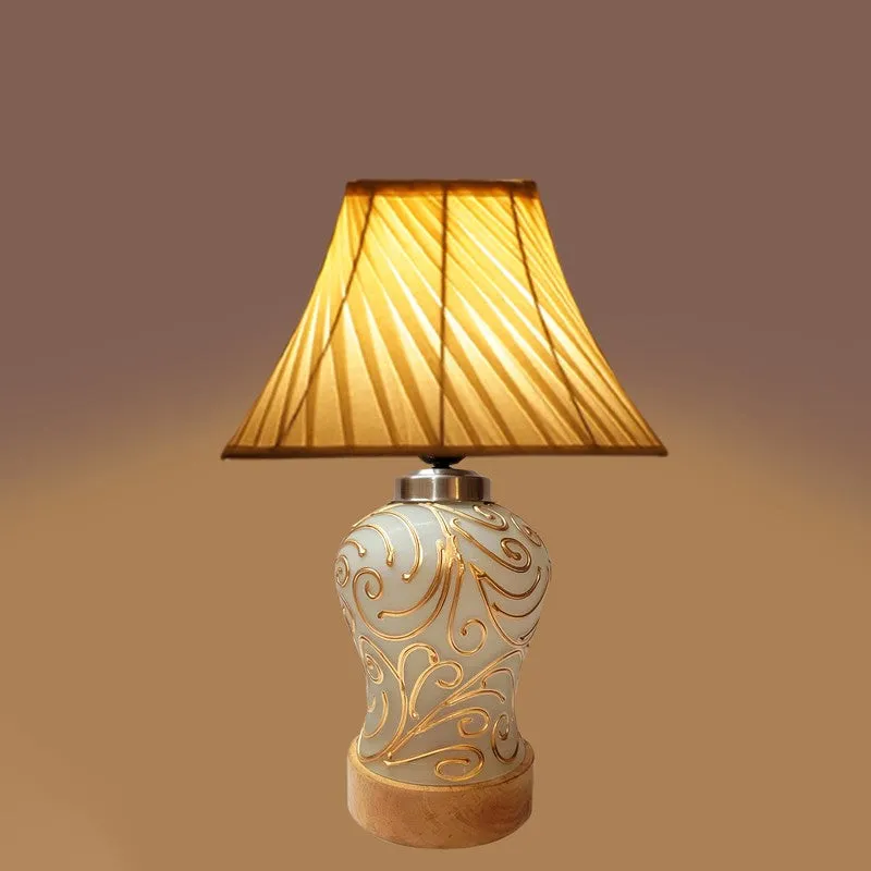 Lumithra Pleated Wood & Cotton Table Lamp - OffWhite media 5