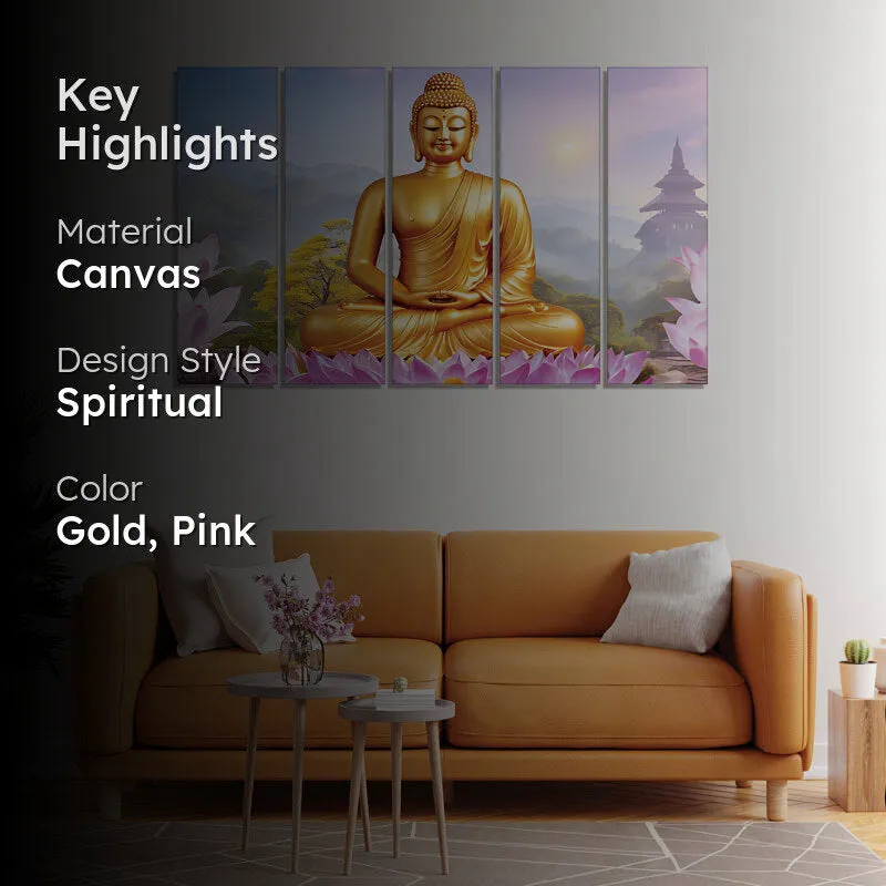 Buddha Balance Wall Painting - Set Of Five media 2