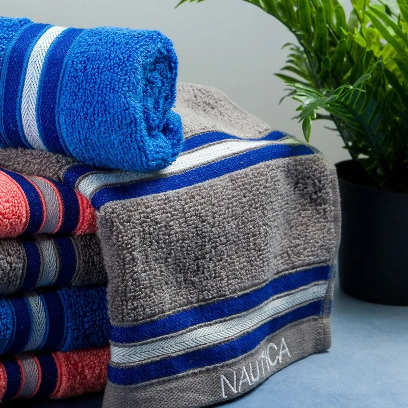 Nautica Dove Dual Down Cotton Hand Towel (Blue,Coral & Grey) - Set Of Six media 4