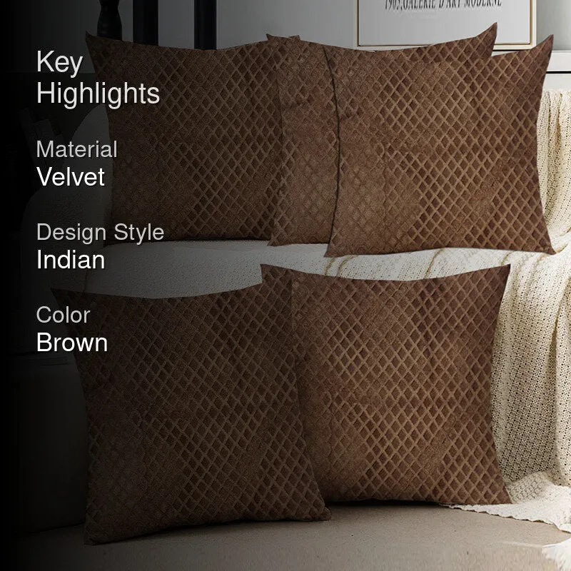 Luxe Diamond Velvet Cushion Cover (Brown) - Set Of Five media 2