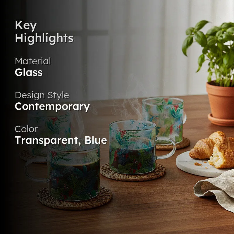 India Circus Glass Tea Cup (130 mL Each)/Transparent,Blue)- Set of Four media 2