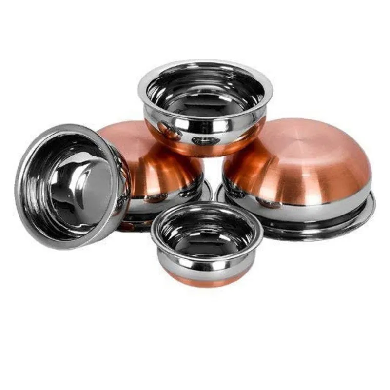 Elegant Steel Serving Bowls with Copper Bottom - Set of Five media 5