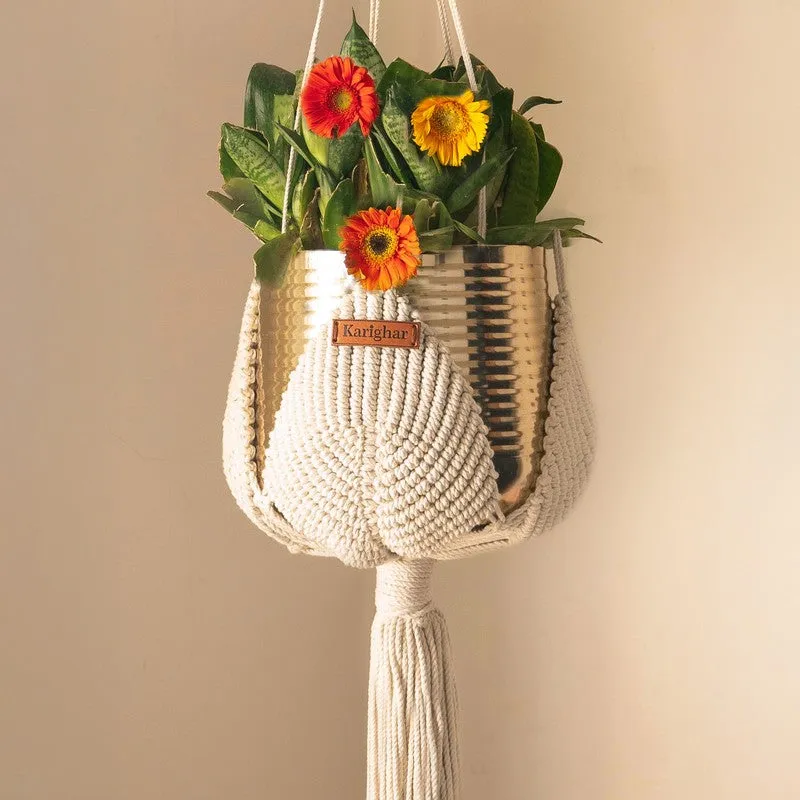 Ivory Hand-Knotted Hanging Planter media 4