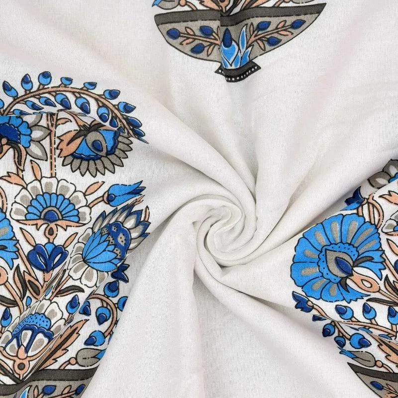 Dishti Ethnic Reversible Cotton Dohar (White & Sky Blue) - 180 GSM media 3