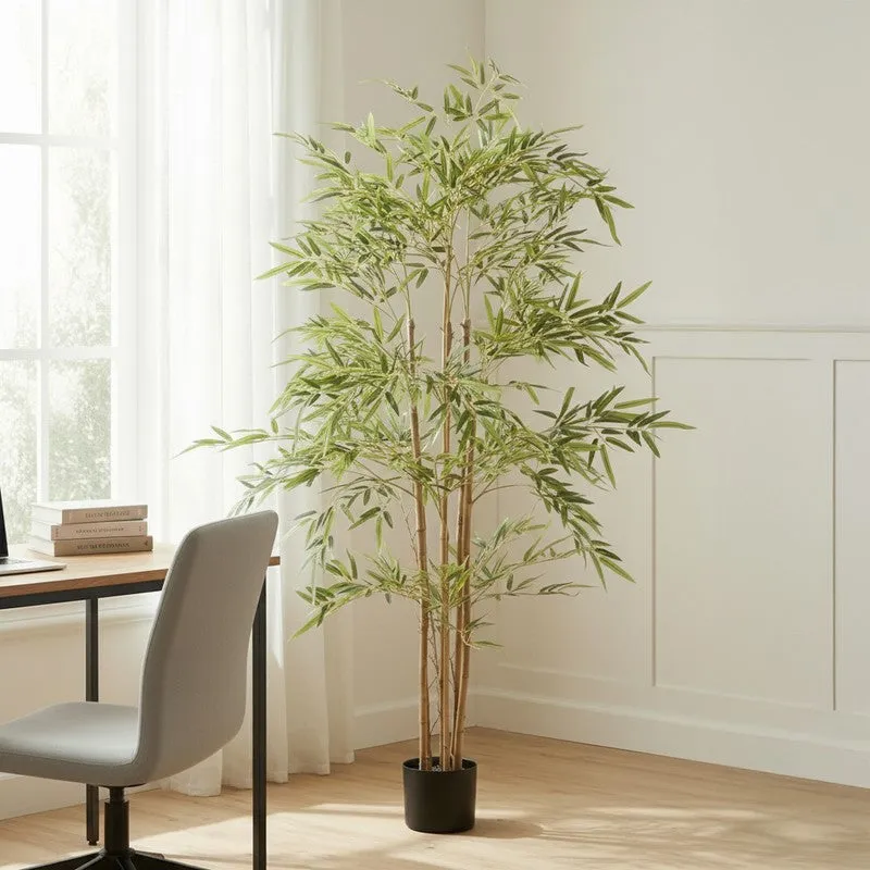 Arovi Artificial Natural Look Bamboo Plant With Black Plastic Pot - 4.9 ft media 4
