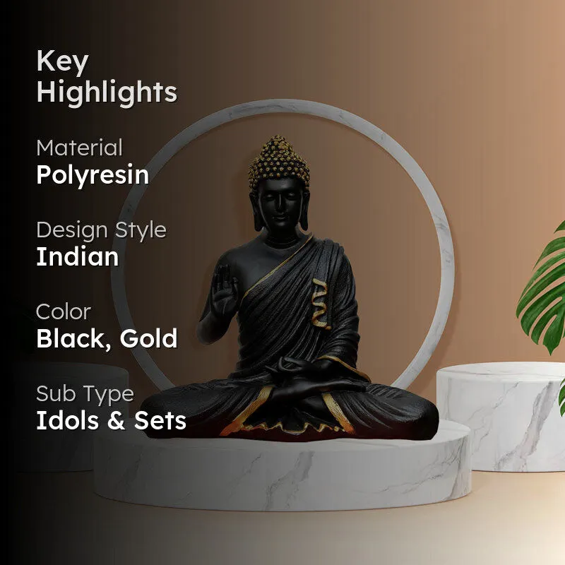 Buddha Charitha Showpiece - Black & Gold media 2