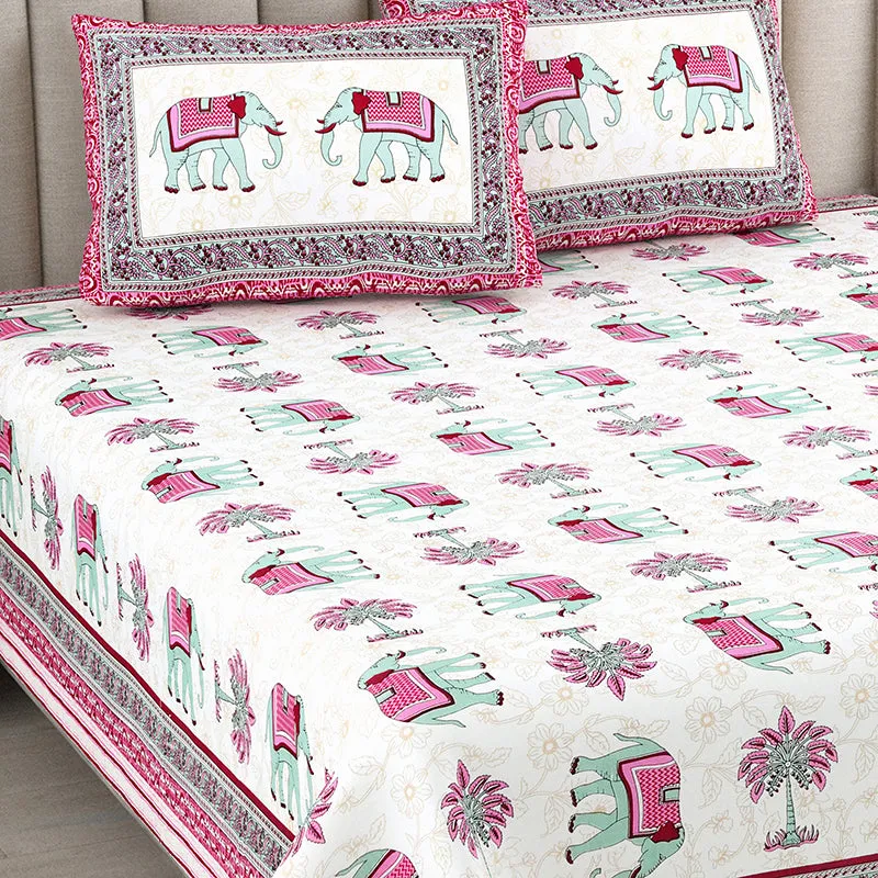Palms & Tusks Cotton Bedsheet (Pink) - 144 TC media 3