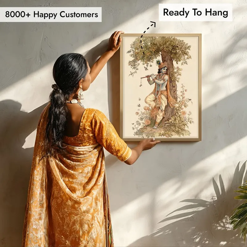 Sri Krishna Murlidhar Divine Archival Paper Wall Art - Natural Brown Frame media 7